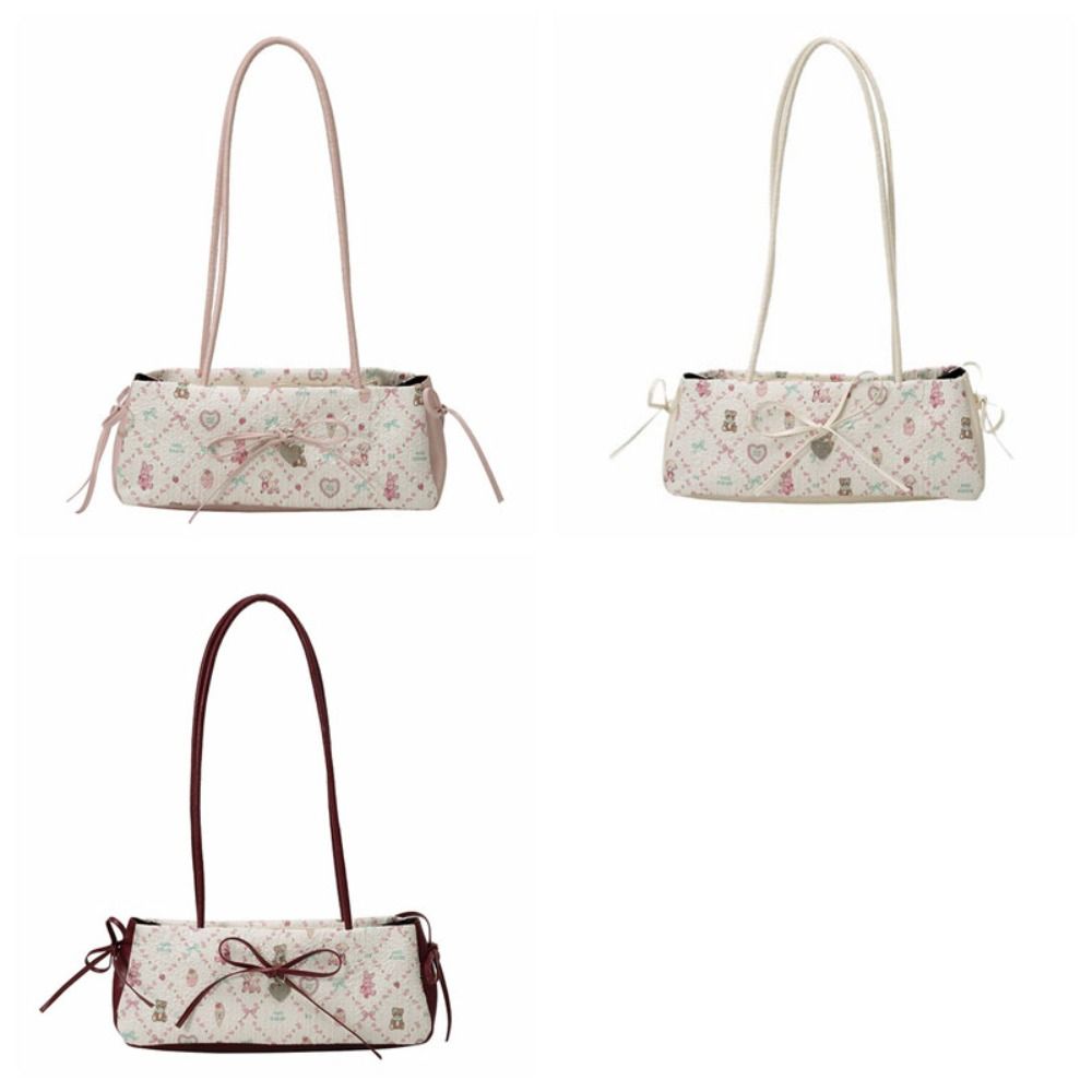 Pleated French Stick Handbag Plaid Cloth Underarm Bags Fashion Bow Shoulder Bag  Daily