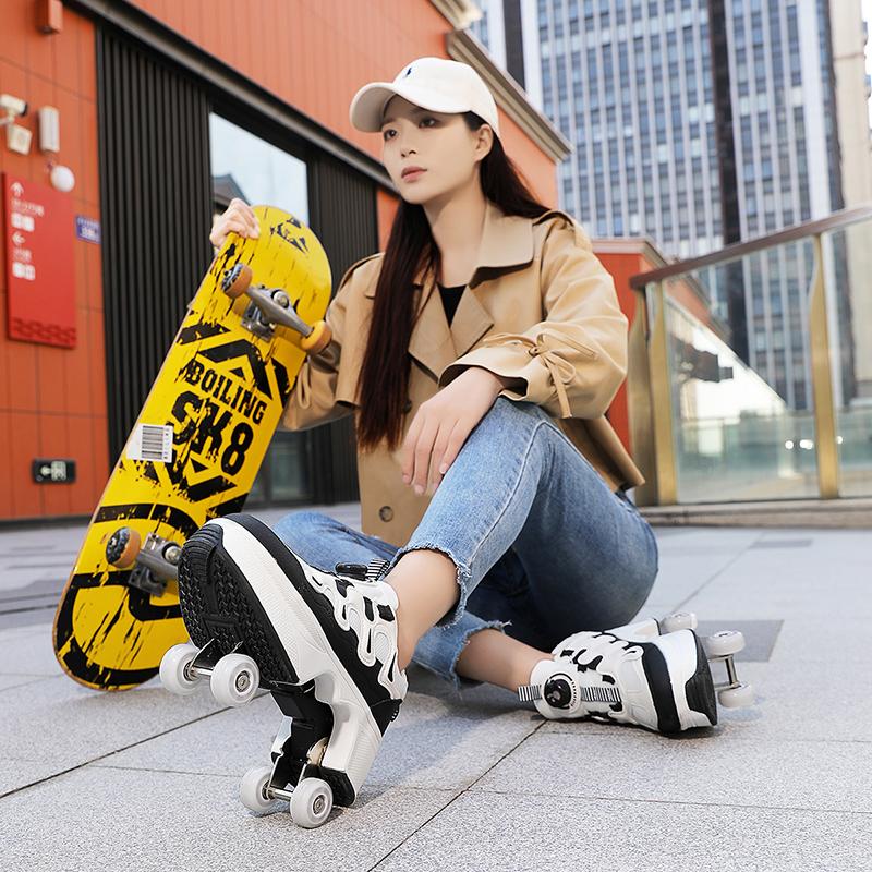 Children/Teenagers /Boys/Girls Shapeshifting Shoes Four-wheel Dual-use Roller Skates Double Row Walking Shoes Roller Skates