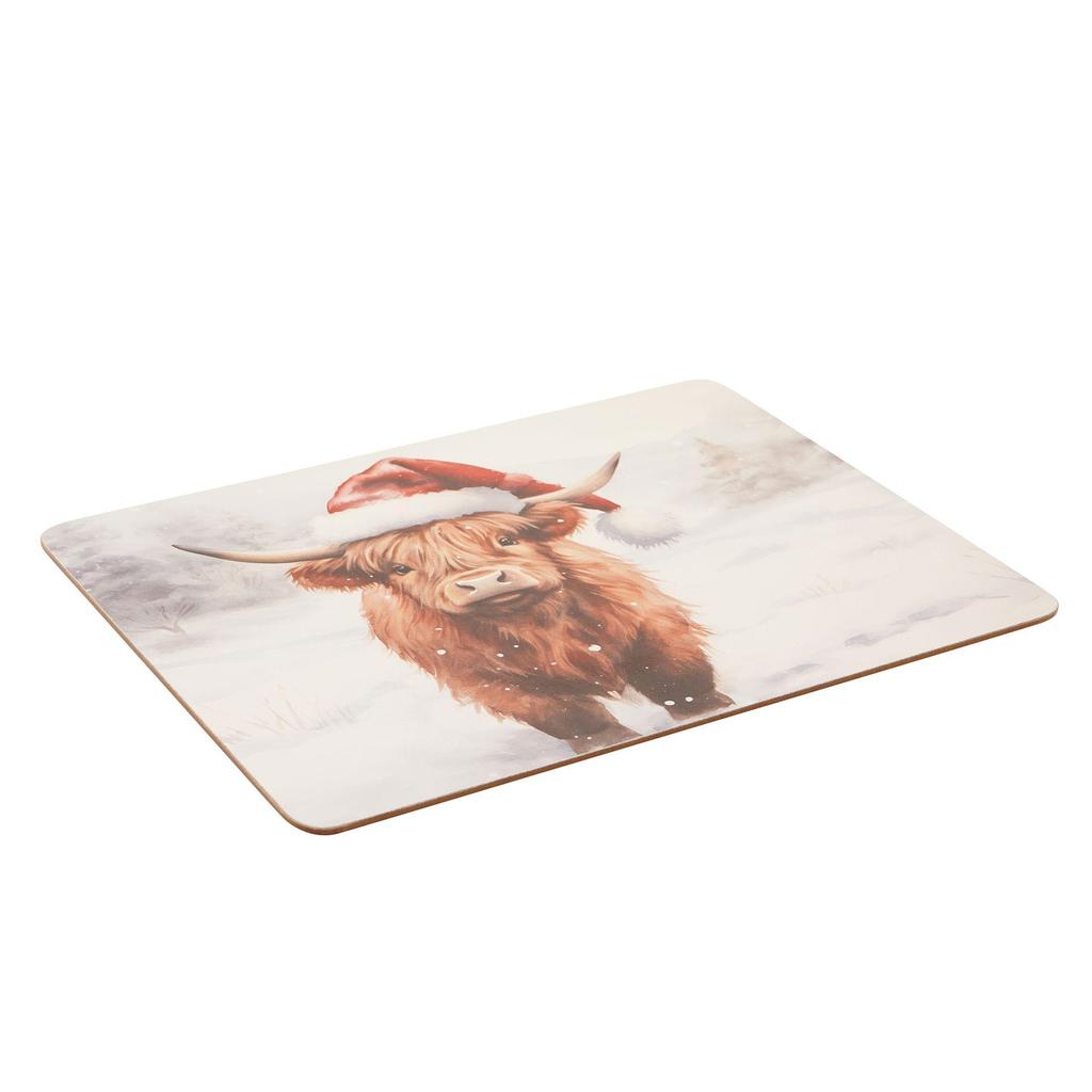 Set of 4 Christmas Highland Cow Placemats