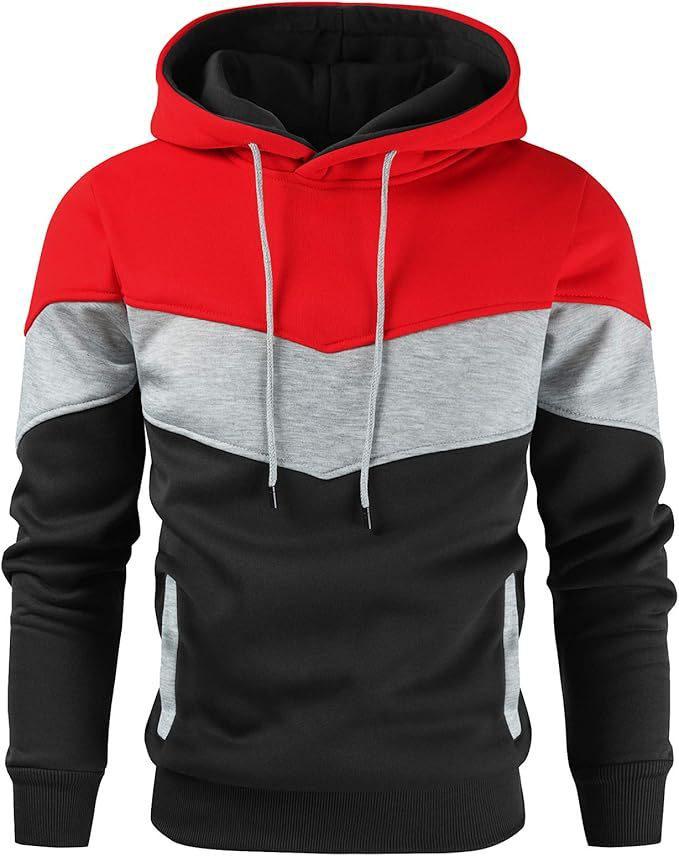 Men's Fashionable Printed Hooded Sweatshirt - European & American Casual Sports Color Block Top for Spring & Autumn