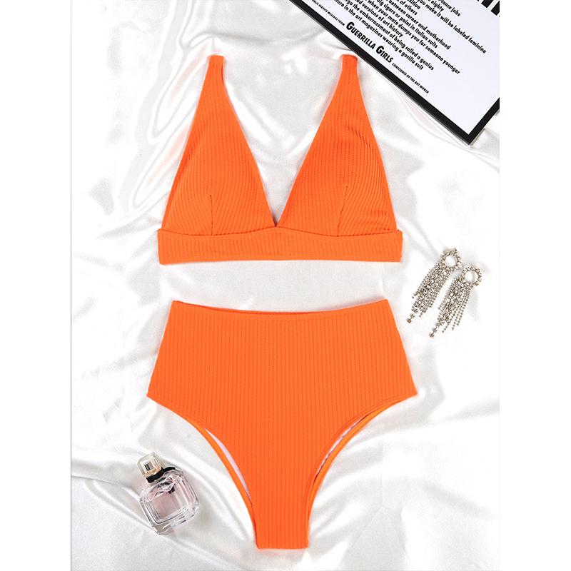 Women Two Piece Bathing Suit High Waist Swimsuit Summer Bikini Set Swimwear Clothes Solid Push Up Swimsuits