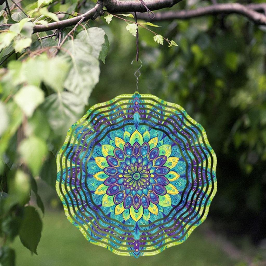 Phoenix Garden Wind Spinner Metal Hanging Decor for Outdoor Spaces Vibrant Mandala Design Rustic Country Style Thanksgiving Christmas