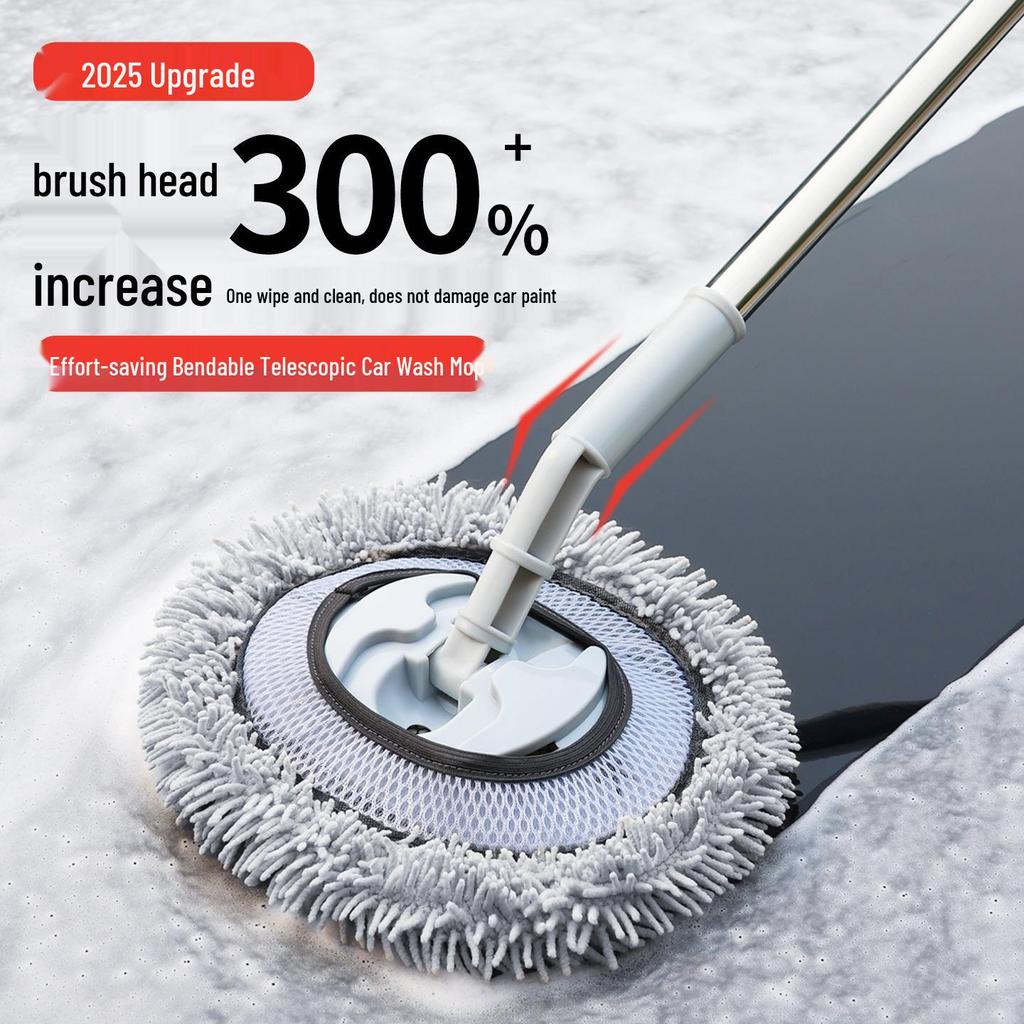 Curved Soft Bristle Telescopic Car Wash Mop & Brush