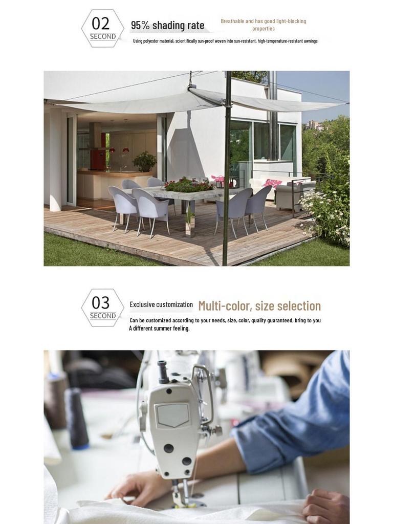 Thickened Polyester Oxford Shade Sail: Waterproof UV Protection Canopy for Courtyards & Pools