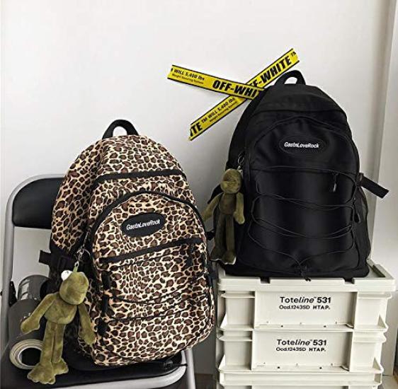 [ZESU] Korean BackpackLarge Capacity Casual Bag  Women's Student BagSchool BagCommuter Bag, Stylish Basket Bag (Leopard Print)