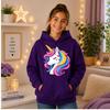 Girl's Hoodie - Rainbow Unicorn Pattern - 3 To 14 Years - Purple