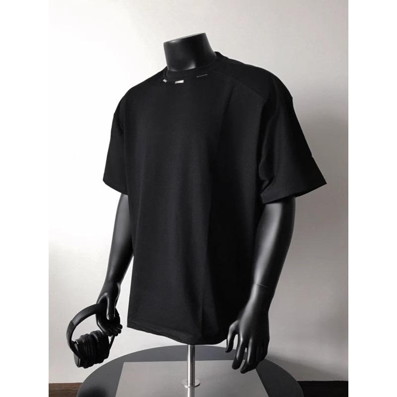 American heavy cotton short-sleeved T-shirt men's summer loose three-dimensional tailoring trendy brand design sense steel label crew neck top
