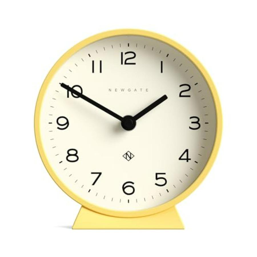 Modern Round Yellow Desk Clock with Easy-to-Read Numbers Contemporary Style for Desk Table Shelf or Bedside