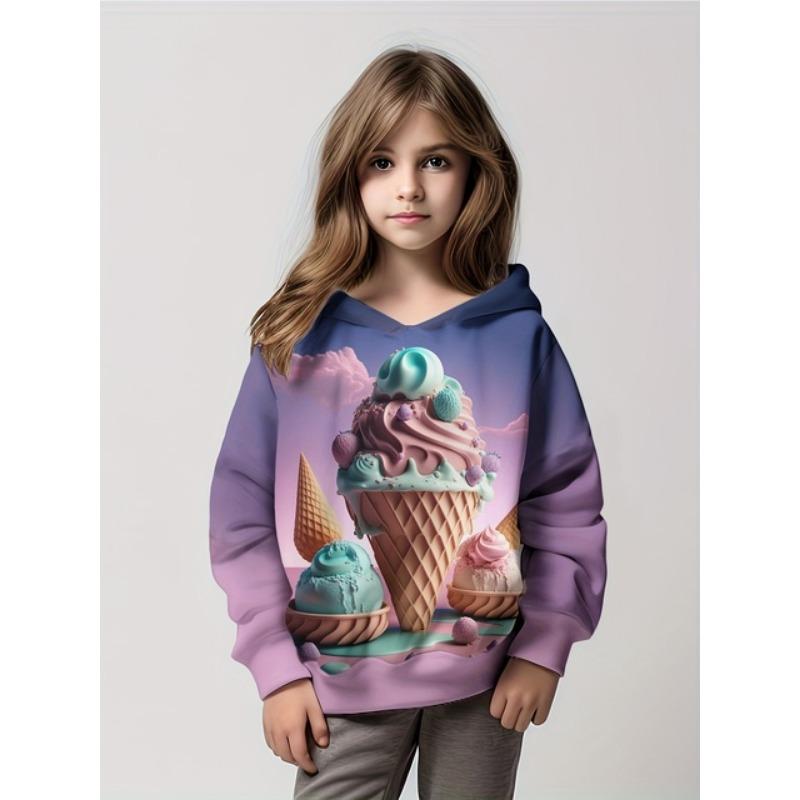 Child Hoodies Trendy Girls Cartoon Bunny Print Pullover Hooded Sweatshirt Street Fashion Tops Long Sleeve Children's Sweatshirt