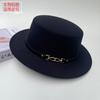 New Belt Buckle Woolen Hat British Retro Autumn and Winter Hat Men's and Women's Trendy Versatile Wide-brimmed Flat Top Top Top Hat