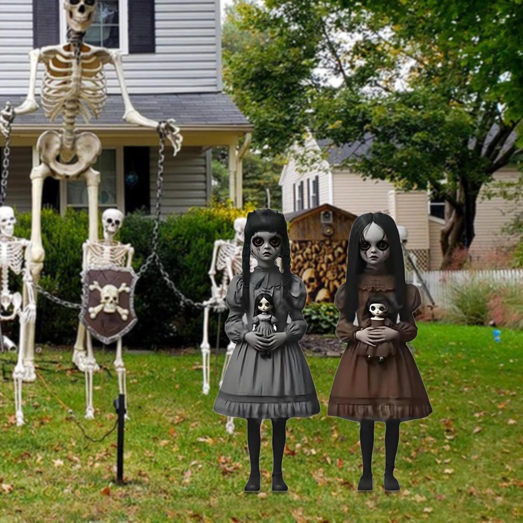 2 Stück Halloween Outdoor Dekorationen Gartenschild, Gartenstecker 2D Flach Horror Gruselig für Garten
