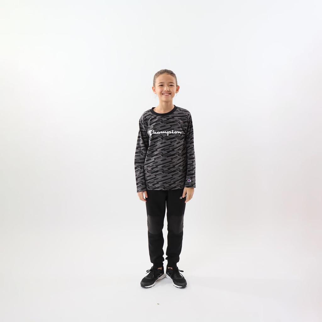 Champion Long Sleeve Crew Script School Charcoal Kids' T-Shirt, Neck, Logo, Boys, CK-YS405,