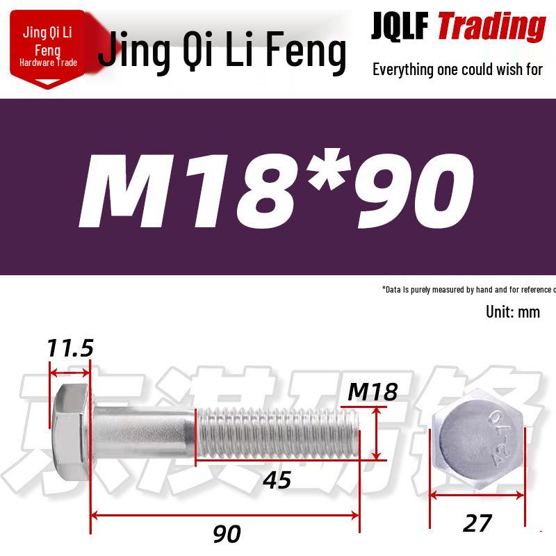 201 Stainless Steel Hex Head Bolt, Half Thread, M6-M30 Threaded Rod