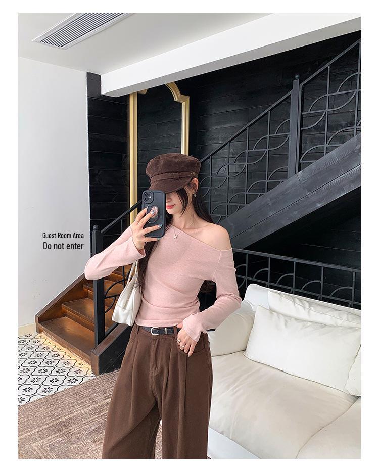 Elegantes Rosa One-Shoulder Damen-T-Shirt - Herbst/Winter 2025 Kollektion, Trendiges Off-the-Shoulder Top