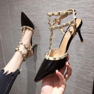 Rivet High Heels Nude Women's Thin Heels Spring and Autumn New Pointed Versatile Empty Large Size Single Shoes