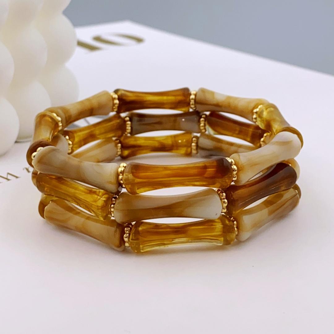 

3шт. Акриловый эластичный браслет с бусинами и разноцветными бамбуками для женщин, повседневный браслет для женщин