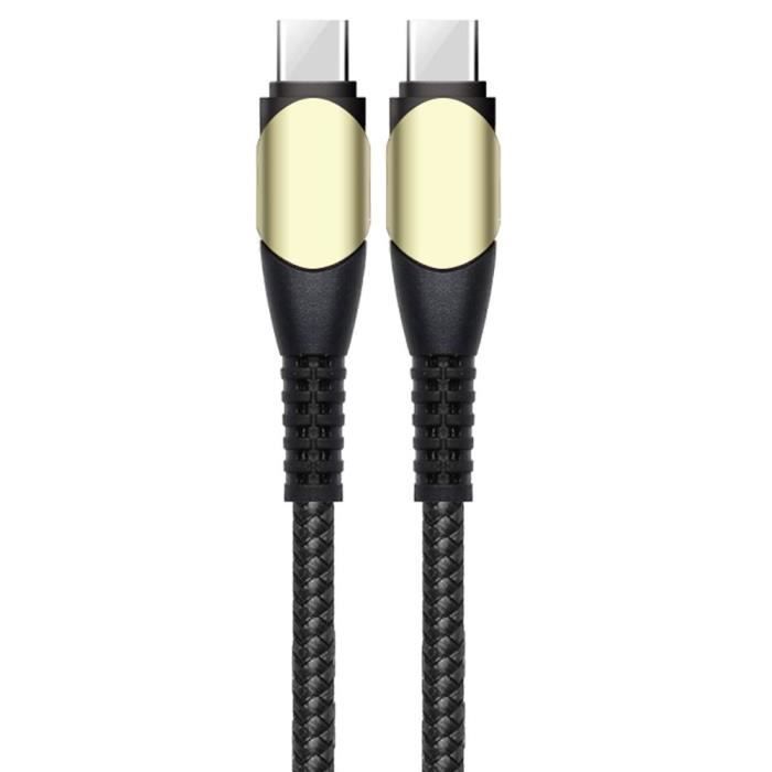 Câble USB-C vers USB-C Charge Rapide 60W pour iPhone 16 Pro Max - iPhone 16 Pro - iPhone 16e - Nylon Renforcé Noir 1M