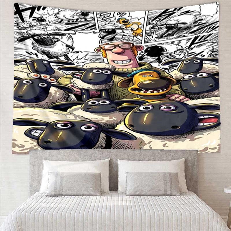 Sheep And Shaun Adventure Tapestry, Unique Design Tapestry, Wall Decor for Bedroom,Livingroom, Playroom,Heartwarming Fan Holiday Gifts