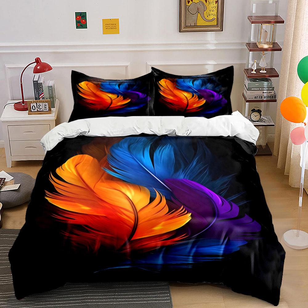 Colorful Feather Design. Bedding Sets Duvet Cover Sets Duvet Covers Pillowcases(1*Duvet Cover 2*Pillowcases Without Duvet Insert)