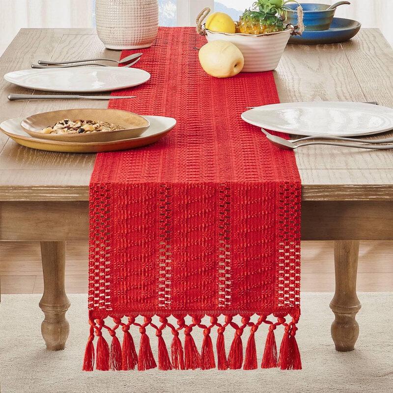 Knotted Tassel Cotton Linen Table Runner