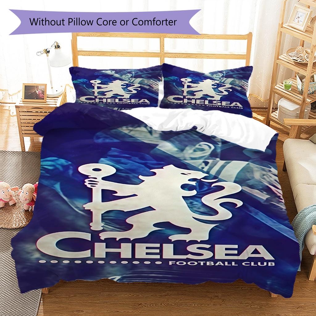 Chelsea FC fotbalový Koberec Vzor Povlečení Sada prošívaných přikrývek Potah na přikrývku Povlak na polštář Domácí dekorace Dárek k narozeninám (1 * povlak na peřinu + 2 * povlak na polštář, bez jádra)