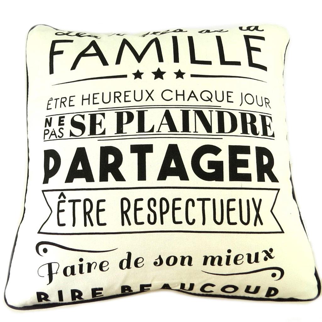 Les Trésors De Lily [P8900] - Designer Cushion 'Quotes' Beige (Family Rules . . . .) - 35 Cm