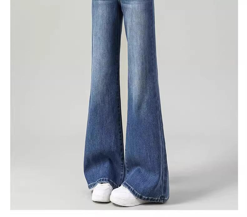 Women's High-Waisted Wide-Leg Flared Jeans - Spring 2025, Slimming, Loose-Fit, Non-Cling, Blue