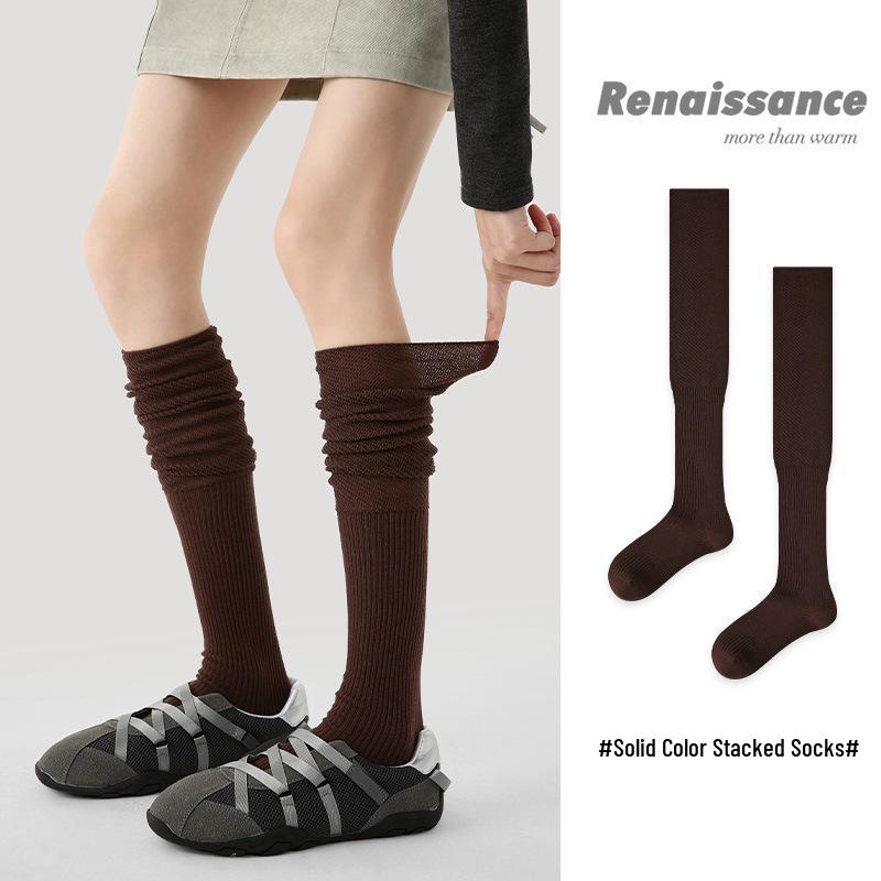 Renaissance Women's Thigh-High Slouch Socks - Boneless, Solid Color, Versatile Cotton for Autumn & Winter