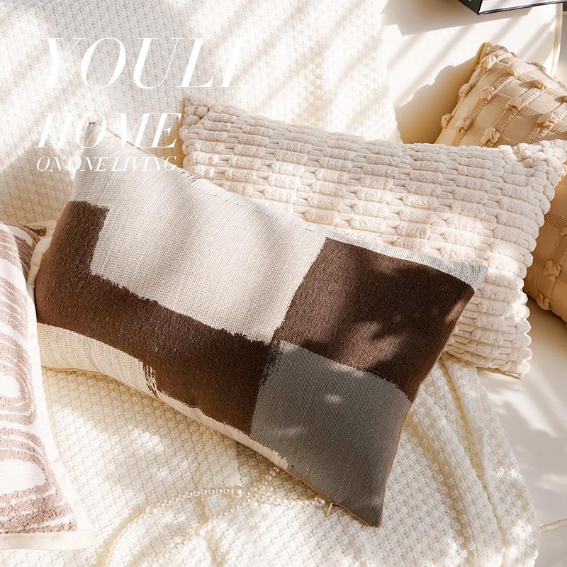 Luxury and Retro Bedroom Headboard Cushion Simple and Sophisticated High-Style Throw Pillow Cover Brown Color Sofa Cushion
