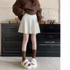 Grey Slimming High-Waisted Knit A-line Skirt - Women's 2025 Retro Korean Style Short Skirt