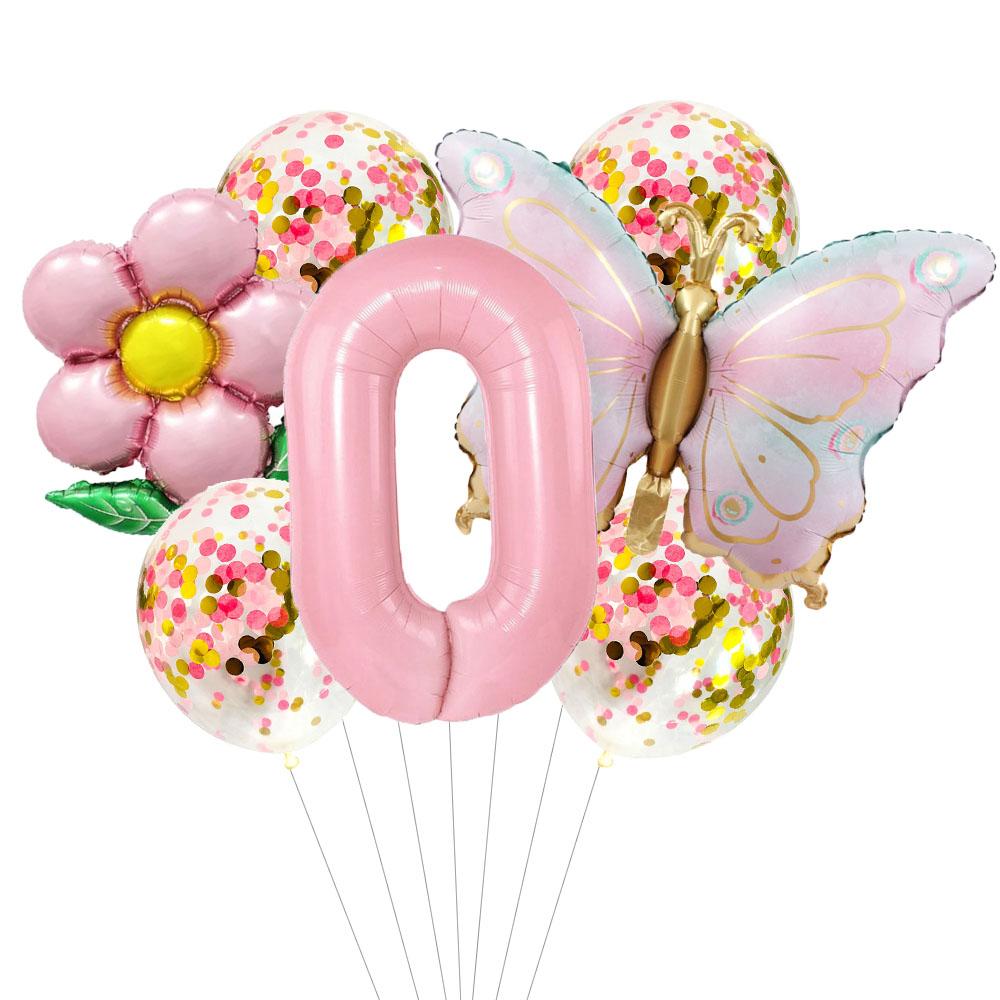 7Pcs Pink Butterfly 40inch Number Helium Balloon Set Gradient Happy Birthday Baby Shower Decor Birthday Party Wedding Balloon
