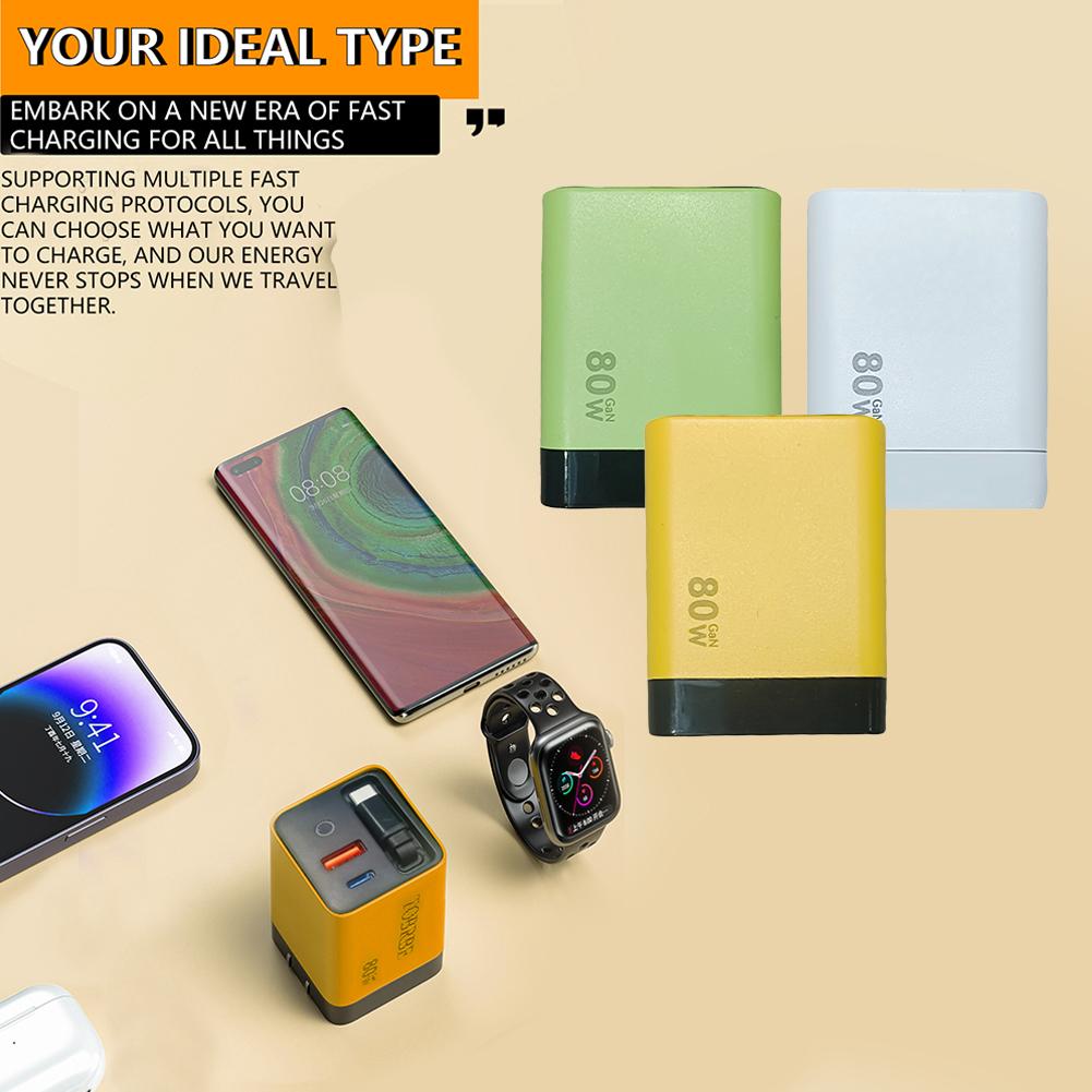 3 in 1 GaN Charger 80W Scalable Max Fast Charger with Type C Cable and 2 USB Ports, Retractable Phone Wall Plug for Phone Laptop
