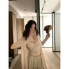 Kumikumi Lazy Style Long Sleeve Cardigan Underwear Spaghetti-Strap Slip Women's Autumn Slimming All-Match Wide Leg Pants Three-Piece Set