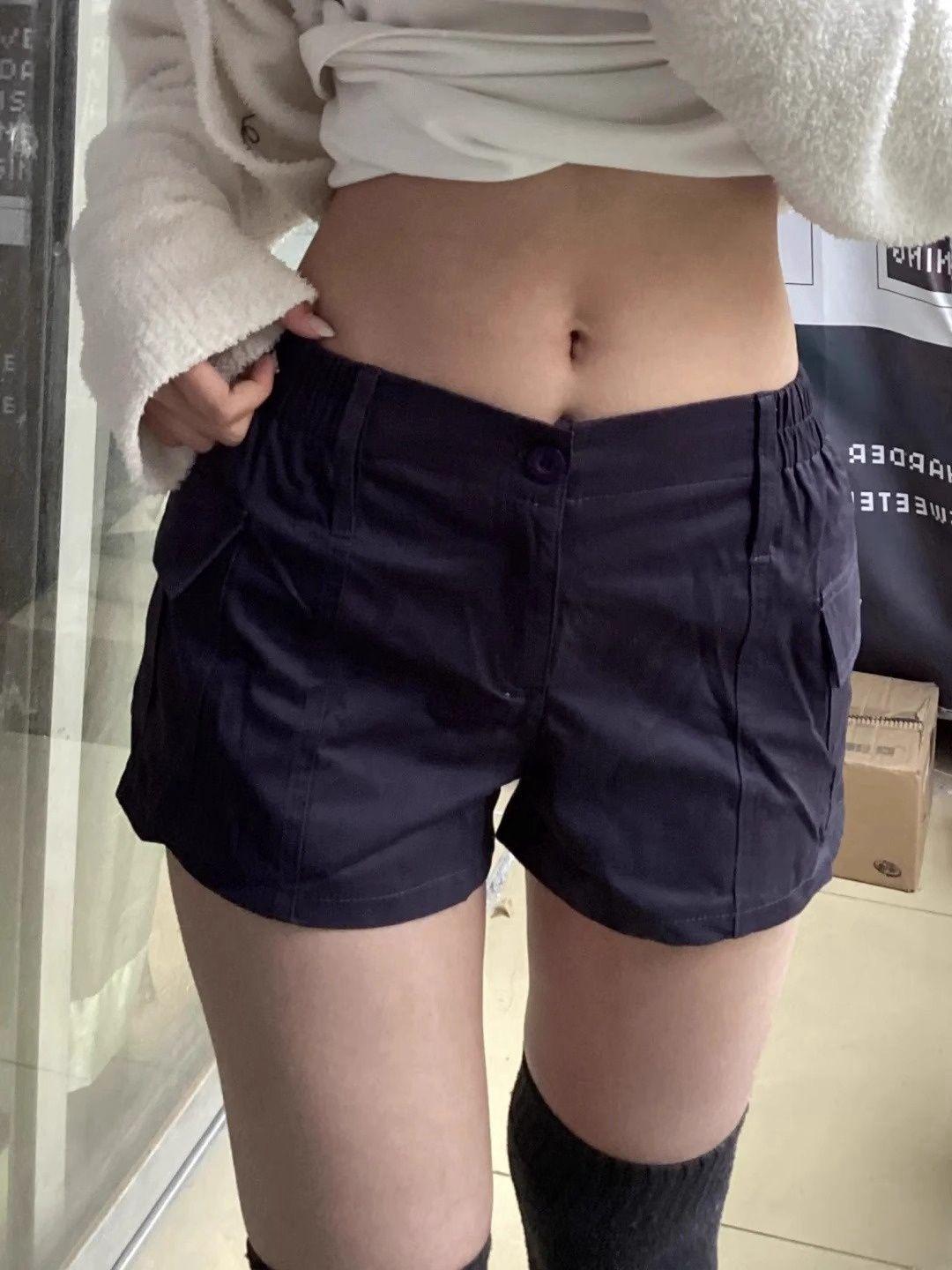 

Американские ретро шорты карго с низкой посадкой - Повседневные широкие штаны для фитнеса в стиле hot girl Small темно-синий