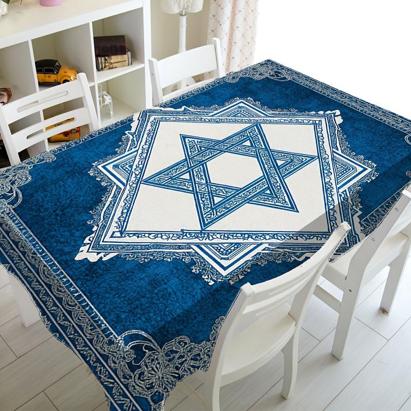 Blue Star of David Rectangle Tablecloth for Table Decor Kitchen Dining Waterproof Reusable Table Cloth for Table Indoor Outdoor