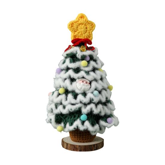 Handmade Crochet Christmas Tree Decoration Tabletop Knitted Small Artificial Flocking Christmas Tree for Home Office Holiday Decor
