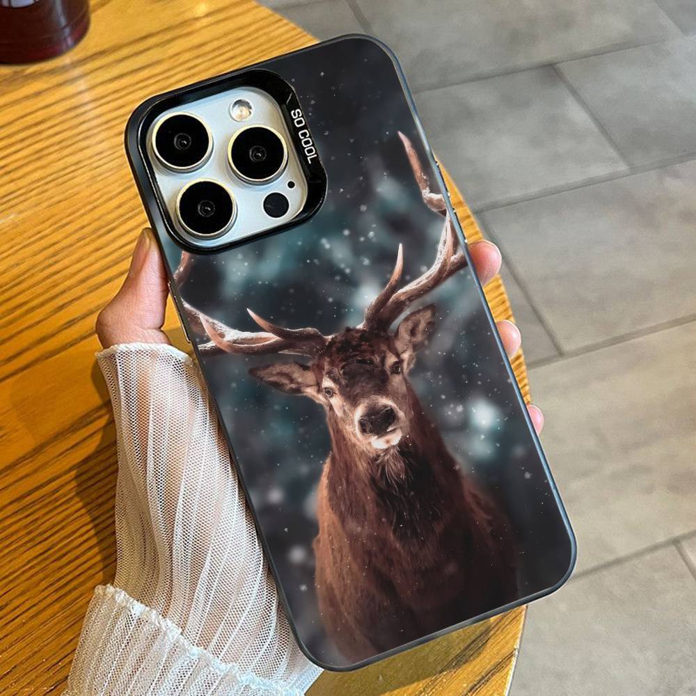 Lucky DEER Bless You Printing Phone Case For iPhone 16 17 15 14 12 13 Pro Max Black Candy Matte Shockproof Cover