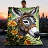 1pc Donkey Headgear Print Outdoor Blanket, Lightweight Polyester,