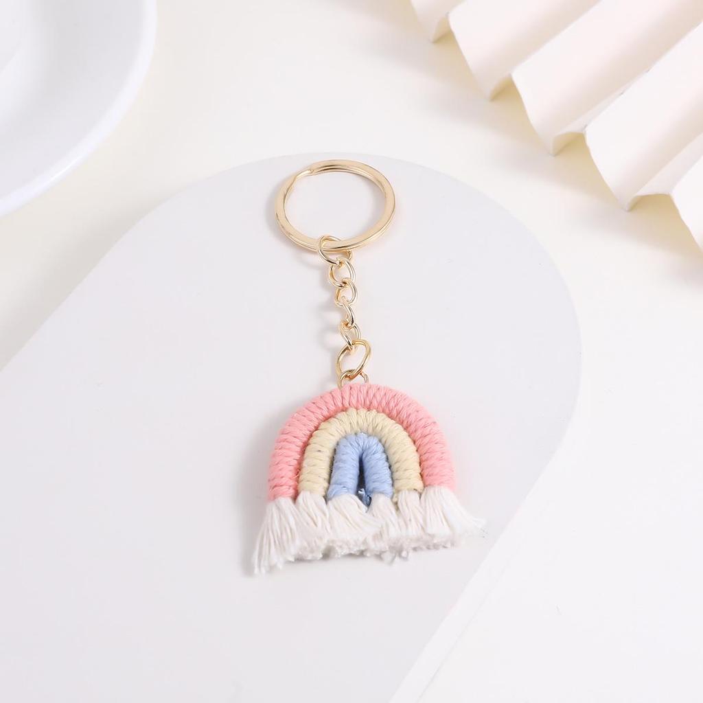 Handmade Rainbow Knit Keychain Pendant - Fashionable Woven Accessory