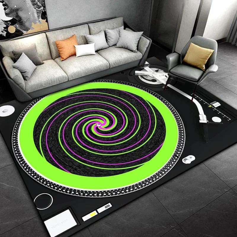 Living Room, Bedroom, Office,Black Carpet, Retro Disc Player Vinyl Records Pattern Carpet, Stain-resistant Carpet, Fast Delivery
