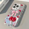 Cute Cherry Bow Pattern Back Mirror Phone Case For iPhone 11 12 13 14 15 16 17 Pro Max X XR XS 7 8 Plus 17 Air Shockproof Cover
