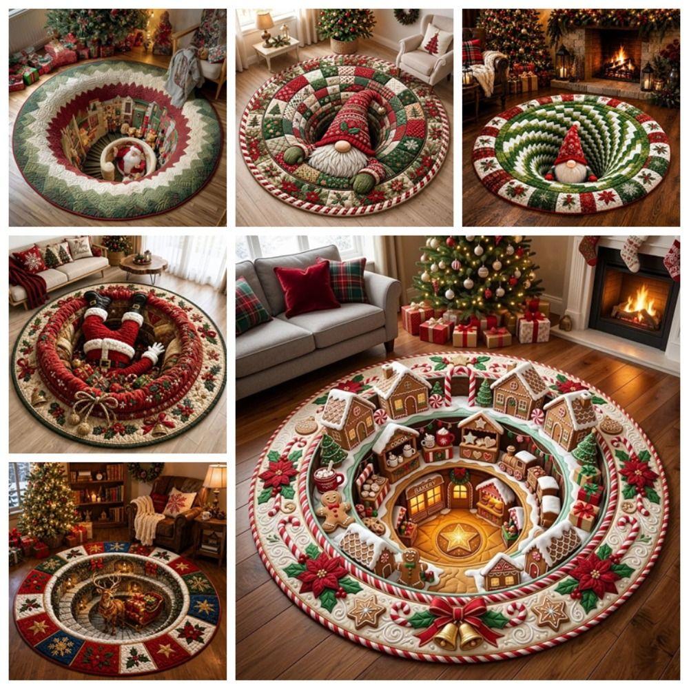 3D Special-shaped Christmas Round Carpet Imitation Cashmere Santa Claus Floor Mat  Home Decor
