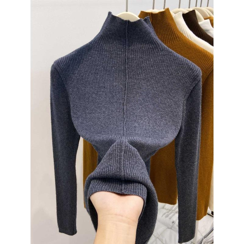 Texture inside top women's turtleneck knitted sweater autumn and winter new front shoulder long sleeve temperament high-end bottoming sweater