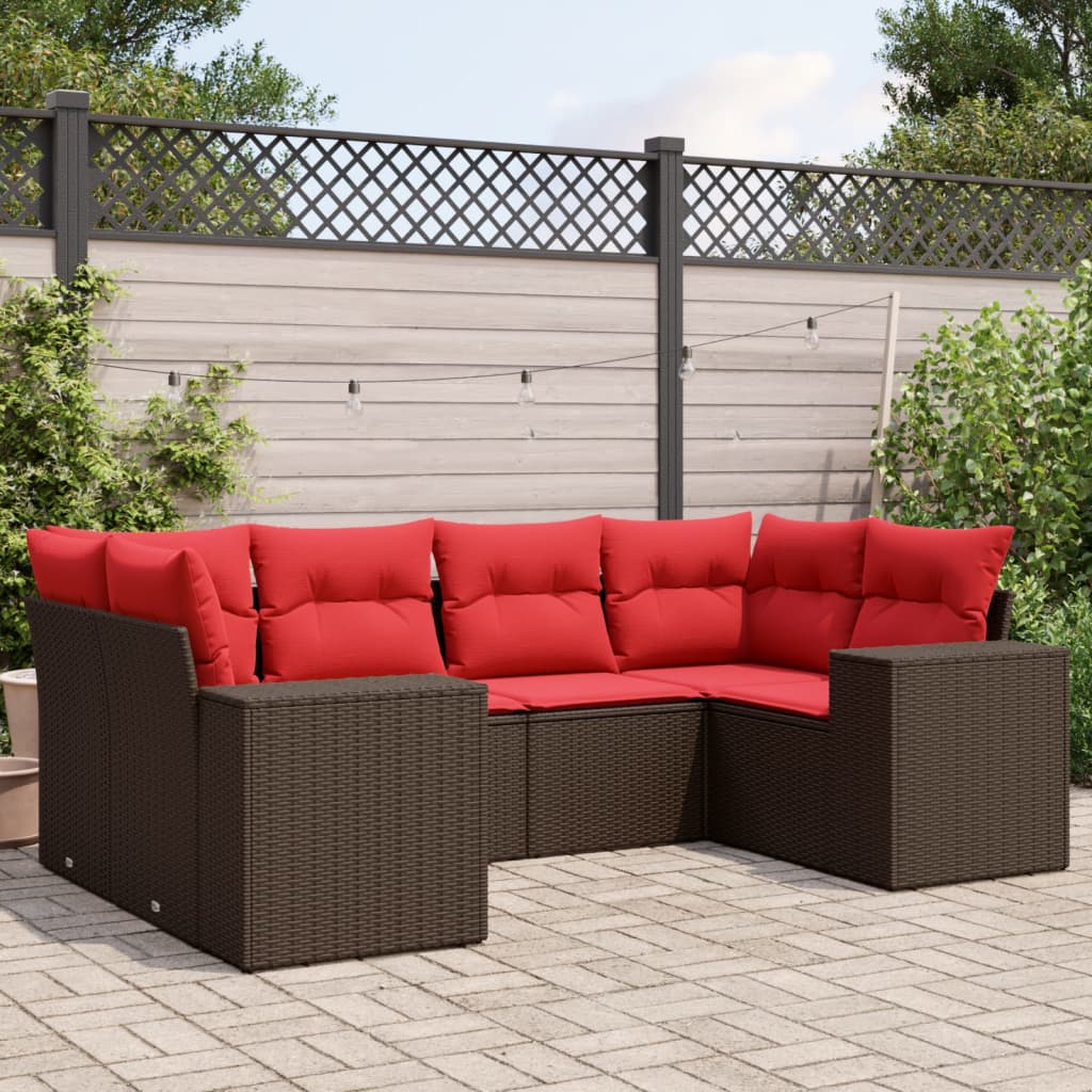 6 Piece Garden Sofa Set with Cushions Brown Poly Rattan