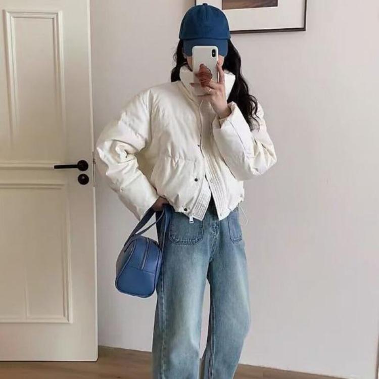 Winter Warm Down Coat Thickened Padded Jacket High Collar Windproof Long Sleeves Daily Outwear with Pockets Heat Retention Cotton