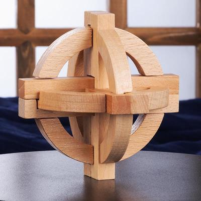 Drewniany Zamek Kongming Luban, Puzzle 3D, Puzzle dekompresyjne do biura dla dorosłych, Prezent na inteligencję dla dzieci (Piłka))