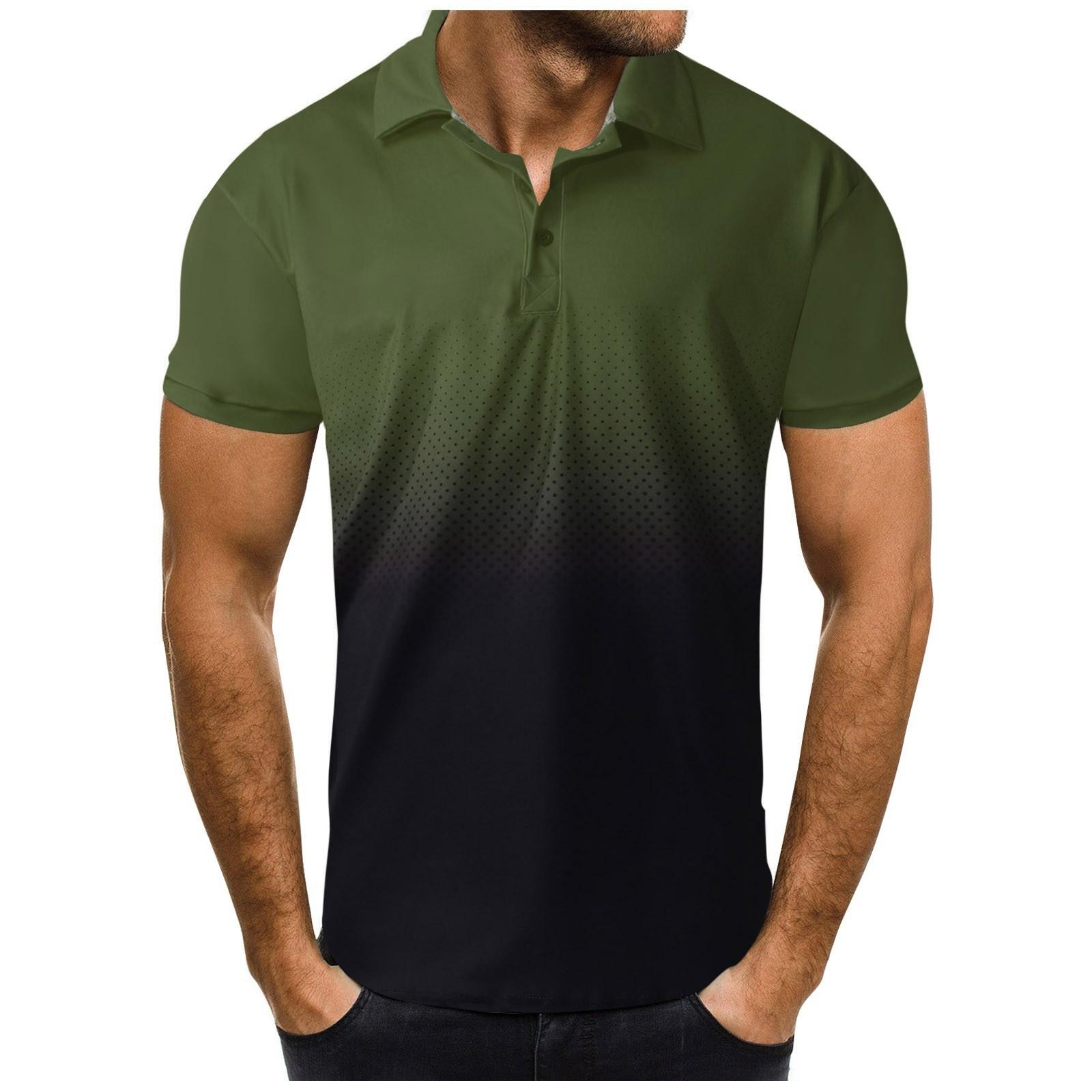 

Чоловіча повсякденна спортивна блуза-футболка з ґудзиком і коротким рукавом L армія зелений колір