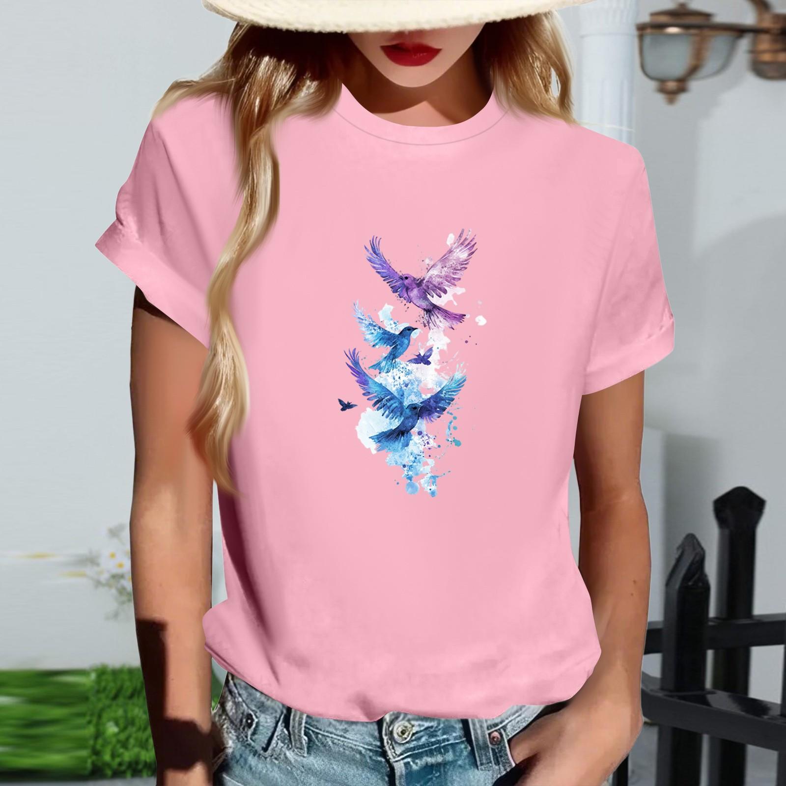 

Жіноча модна футболка з круглим вирізом, повсякденна, з ретро-принтом, з короткими рукавами M рожевий