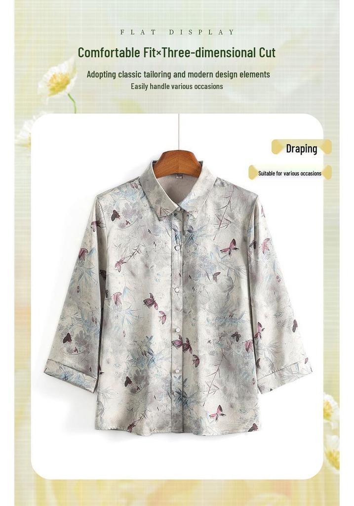 Stylish Summer Blouse for Moms: Fashionable Seven-Sleeve Top for Middle-Aged and Elderly Women