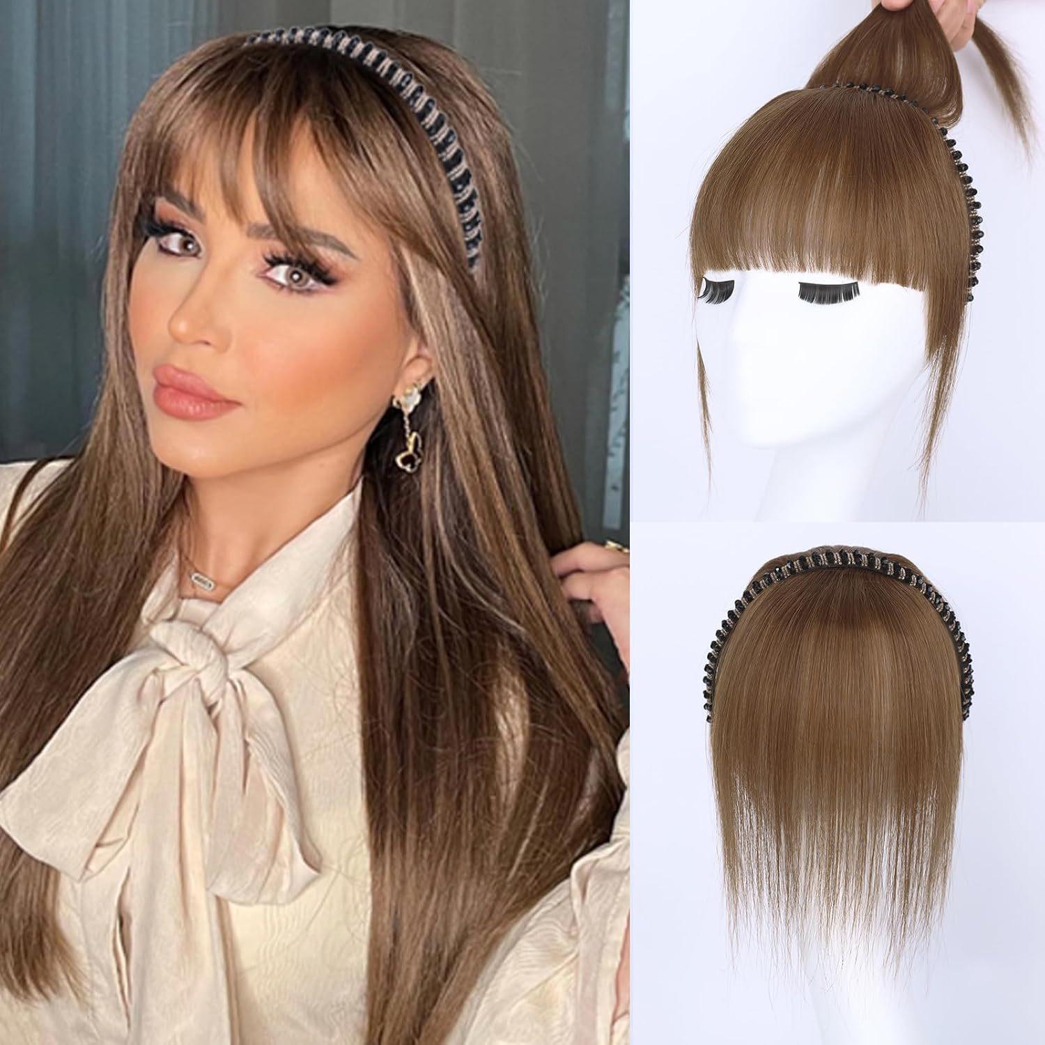 

Женская повязка на голову со стразами, накладка для волос - Интегрированная челка, придающая объем, омолаживающая накладка светло-коричневого